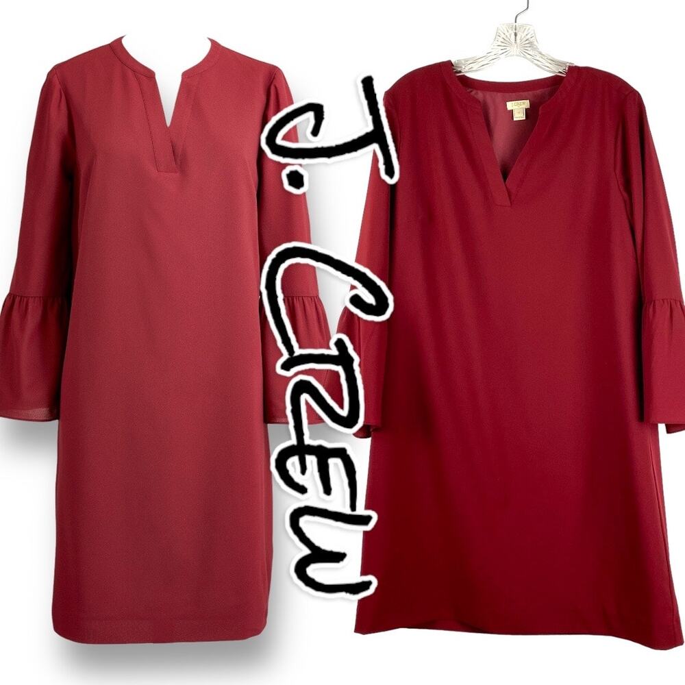 J Crew Day Shift Dress Bell Sleeve Deep Red Womens Size 10